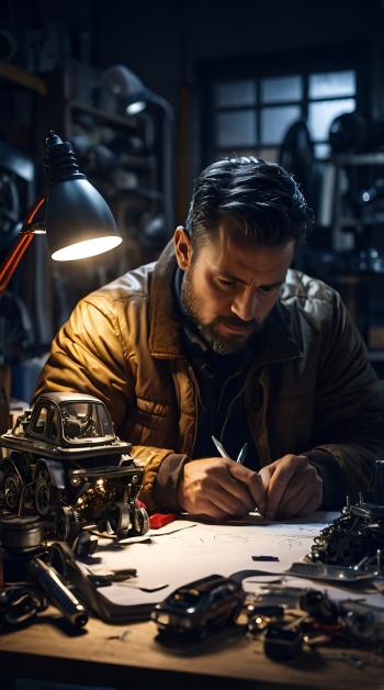 Fondo de pantalla de Hombre trabajando en diseño de coche en el garaje