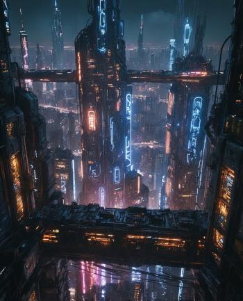 Fondo de pantalla de Vista aérea futurista de Manhattan en estilo cyberpunk