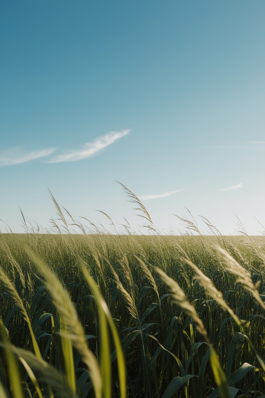 Campo abierto con hierba alta meciéndose al viento