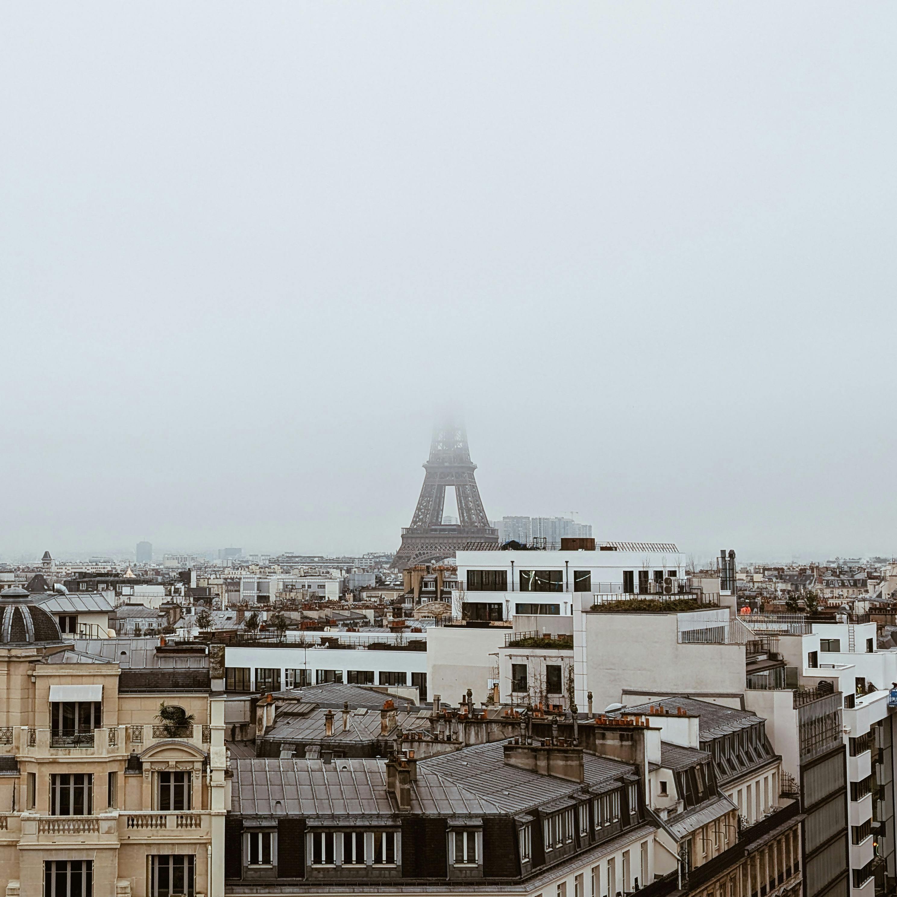 Eiffel Tower in Fog, Paris Backgrounds, Cityscape, Wallpaper, Aesthetic